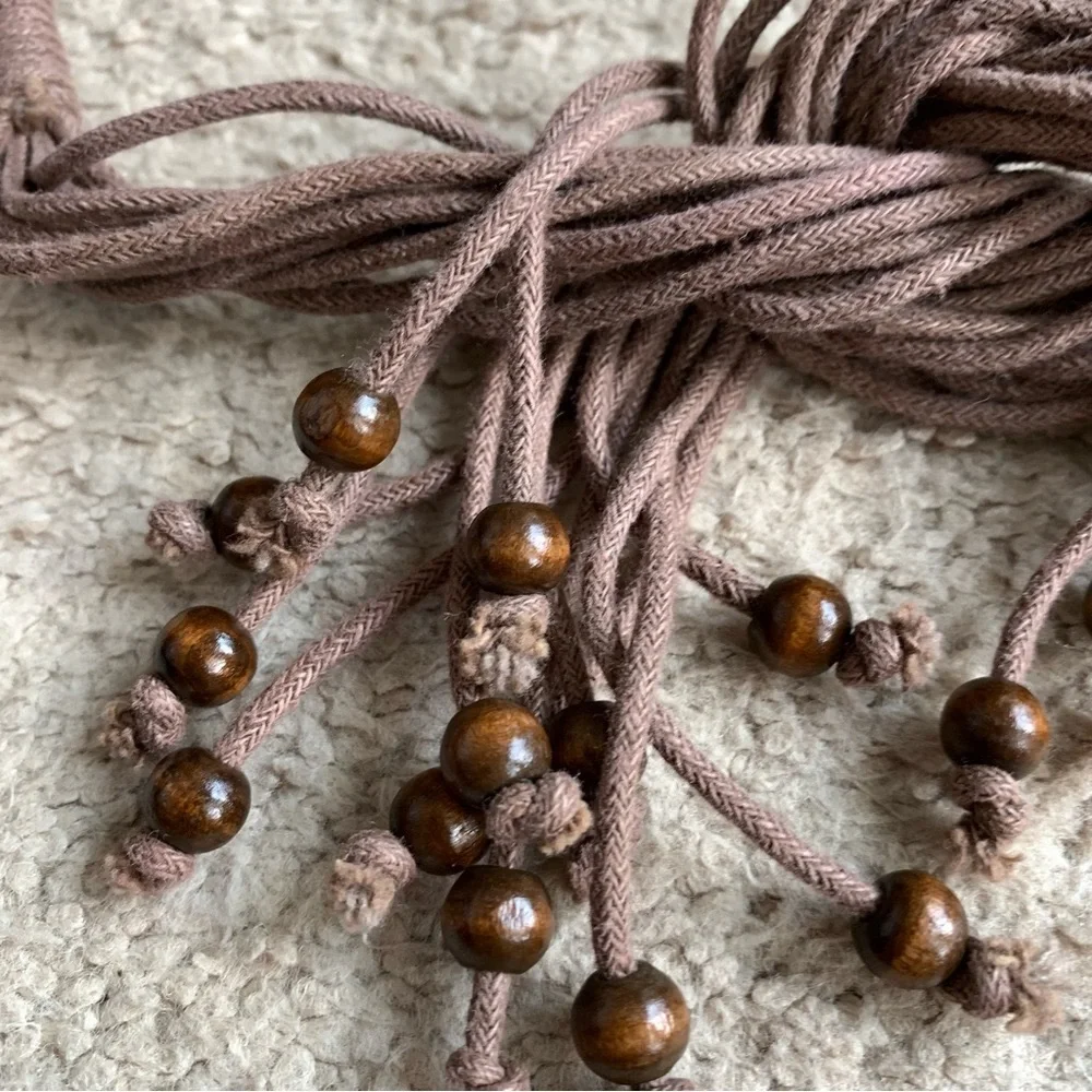 Brown Braided Cord Jeans Belt with Beads